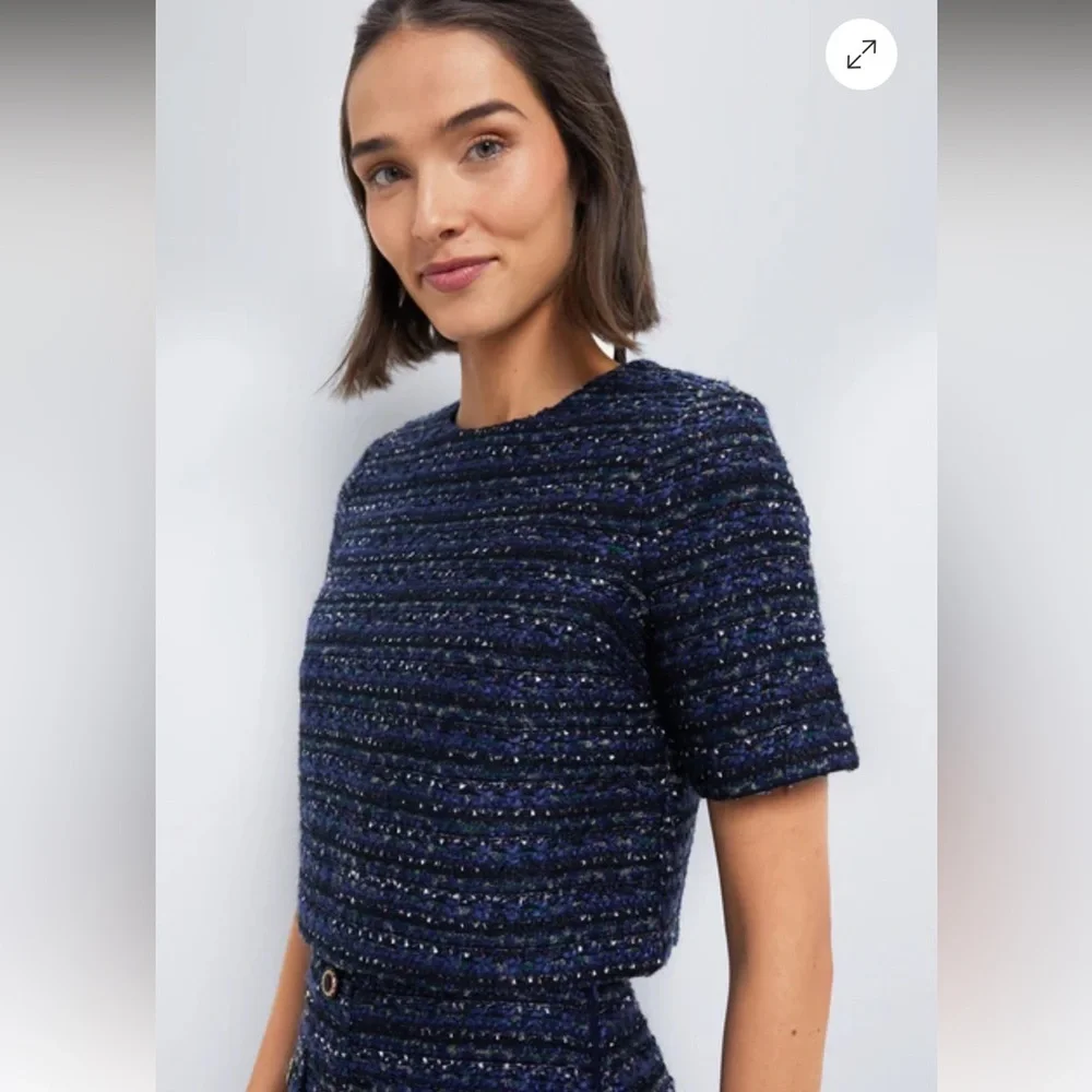 NWT HYACINTH HOUSE Navy Tweed Georgie Top Size Small - Picture 3 of 5